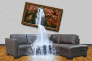 PS创意图片合成之沙发流水效果/冲出画框的瀑布