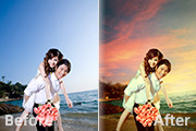 Photoshop给海景婚片加上漂亮的霞光色