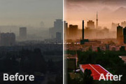 Photoshop给偏灰的逆光城市图片加上高清霞光色