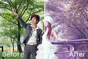 Photoshop打造柔美的淡调黄紫色公园婚片