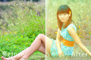 Photoshop给野草中的人物加上柔和的小清新黄绿色