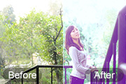 Photoshop给公园美女加上清爽的蓝绿色