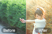 Photoshop给绿树边的美女加上柔和的橙黄色