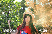 Photoshop给树林中的人物加上漂亮的橙绿色