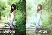 Photoshop给树边美女加上唯美的淡调嫩绿色