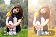 Photoshop给草地上的美女加上漂亮的秋季阳光色