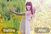 Photoshop给野花中的美女加上纯美的淡黄色