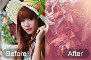 Photoshop给树叶下的美女加上甜美的橙色