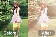 Photoshop给树林美女加上唯美的小清新淡黄色