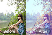 Photoshop给河边的美女加上小清新的橙黄色