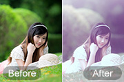 Photoshop给草地上的美女加上唯美的中性紫色