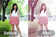 Photoshop给树边的美女加上淡美的中性暖褐色