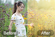 Photoshop给野花中的美女加上唯美的粉黄色