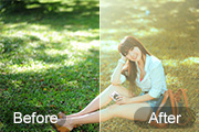 Photoshop给绿草上的美女加上唯美的青黄色