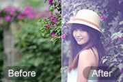Photoshop给花边的美女加上唯美的中性淡青色