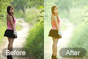 Photoshop给树丛中的人物加上清新的淡绿色