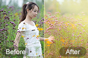 Photoshop给野花中的美女加上甜美的粉色调