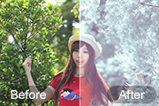 Photoshop打造柔美的淡调青色外景人物图片
